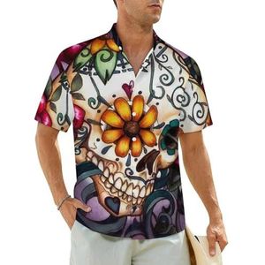 Skull Rose herenoverhemden korte mouwen strandshirt Hawaiiaans shirt casual zomer T-shirt 4XL