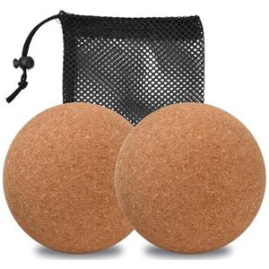 Natuce 6 cm fasciabal, kurkmassagebal, set van 2, fitness massageballen, trigger point release bal, yoga, fasciabal, therapiebal, voor myofasciale ontspanning, triggerpointtherapie, spierknopen