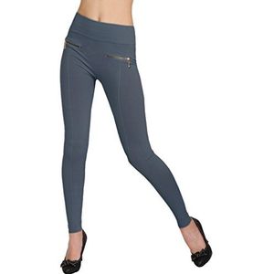 Dames High Waist Basic Stretch broek brede tailleband jeggings treggings leggings buis stof leggings 99738, grijs, Eén maat