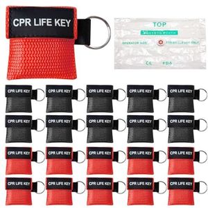 Beademingsmasker, CPR-masker, sleutelhanger, beademingsdoek, sleutelhanger, gezichtsschild met terugslagventiel, ademhalingsbarrière, zakmasker voor eerste hulp of aed training (10 zwart, 10 rood)