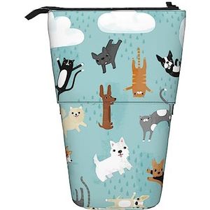 Regen Kat en Hond Etui Telescopische Make-up Tas Pop Up Office Organizer Box Staande Pen Houder Cosmetica Tas met Ritssluiting, Zwart, Eén maat, Munten Pouch