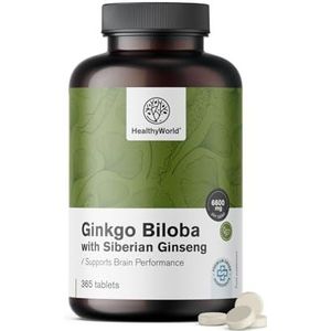 HealthyWorld Ginkgo biloba met Siberische Ginseng 6600 mg – Hoge Dosering, Premium Kwaliteit – Ondersteuning van Cognitieve Functies – 365 Tabletten voor een Jaarvoorraad – Ginkgo-extract 50:1 & 10:1