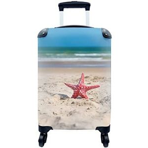 MuchoWow® Koffer - Zeester - Zand - Rood - Past binnen 55x40x20 cm en 55x35x25 cm - Handbagage - Trolley - Fotokoffer - Cabin Size - Print