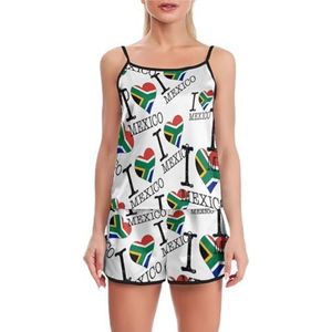 Love South_Africa Mexico Grappige Pyjama Set voor Vrouwen Verstelbare Tank Top En Shorts Homewear Gedrukt