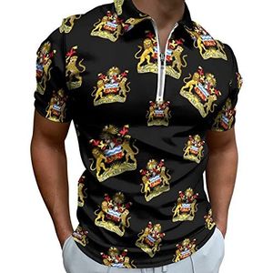 Coat Arms of Malawi Poloshirts met halve rits voor heren, slim fit T-shirt met korte mouwen, sneldrogend golftops T-shirts L