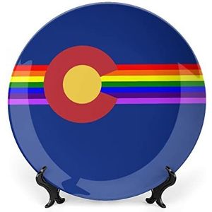 Colorado LGBT Vlag Bone China Plaat met Stand Ronde Decoratieve Plaat Vintage Thuis Wobble Plaat