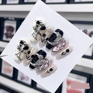 Verwijderbare en draagbare nail art Franse amandel ombre handgemaakte opdruknagels lange acryl valse nageltips innail (kleur: 29151, maat: S)