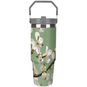 FHECVBN Grote Capaciteit Auto Cup Koffie Tumbler Kornoelje Bloesems Koffie Mok Flip Stro Tumbler Rvs Cup Geïsoleerde Tumbler Travel Mok 30oz