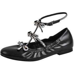 MissHeel Platte pumps ballerina's Mary Jane schoenen versierde glanzende strik zwart EU 35 - EU 46, zwart, 36 EU
