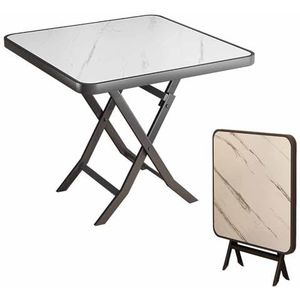 ZYBOWAYL 31 inch opvouwbare vierkante tafel houten salontafel 24/28 inch opvouwbaar bureau wit marmeren textuur minimalistische vrijetijdstafel 35/39 inch outdoor tuintafel met metalen poot