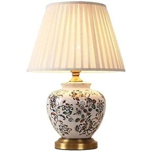 Tafellamp Nachtlampje Keramische Tafellamp Geschilderde Bloemen Tafellampen Slaapkamer Bedlampje Traditionele Woonkamer Studie Kantoor Bureaulamp Voor Slaapkamer (Color : A, Size : Push button switc