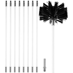 Schoorsteenreinigingsborstelset Met Flexibele Staven + Borstelkop + Lange Houten Borstel + Opbergtas, Reinigingsgereedschap For Rookkanalen/open Schoorsteenreinigingsset(9 Rods,610mm)