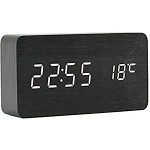 ThreeH Desk Houten Wekker Digitaal Instelbare Helderheid 3 Set Alarm Spraakbesturing Grote Weergavetijd Temperatuur, Datum USB-voeding Voor Thuis Kinderen Slaapkamer Kantoor AC11 Black_White