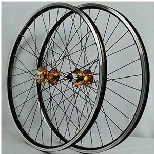 ZECHAO Mountain Wheelset 26 inch, fietsrand 32 spaak fietsen for achterwiel Qr Verzegelde lagerhubs DISC/RIM REM 7-11SPEED CASSETTE (Color : Gold hub, Size : 26inch)