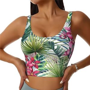 Tropische planten Print Comfortabel Vrouwen Sport Vest Yoga Workout Vest voor Vrouwen Lichtgewicht Zomer, Zwart, S