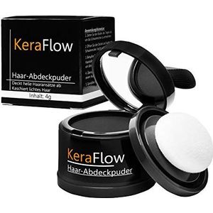 KeraFlow Aanzetpoeder, haarconcealer, haarverdichting, haarpoeder tegen grijze haaraanzet en licht haar, 4 g (zwart)