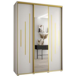 MEBLE KRYSPOL Davos 13 170 Kledingkast met drie schuifdeuren voor slaapkamer - Moderne Kledingkast met spiegel, kledingroede en planken - 235,2x170x60 cm - Wit Wit Goud