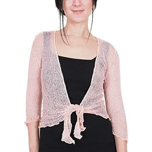 Mimosa Damesvest, gehaakt, glitter of effen, elastisch, kant, visnet, omslagdoek, open vest, maat 34-58, Perzik, Eén Maat