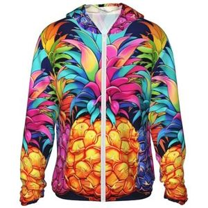 WSOIHFEC Kleurrijke ananas zonbescherming hoodie volledige rits jas lange mouw zon shirt met zakken, Zwart, M