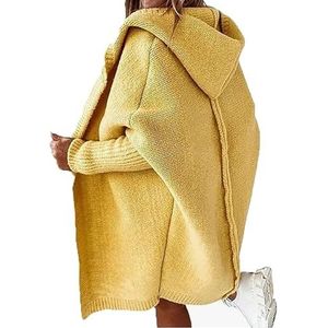 Grofgebreid Vest Met Lange Mouwen For Dames, Maten Gebreide Jas, Herfstwinter, Truien, Jassen For Tienermeisjes, Lang Vest, Capuchon(Yellow,XL)