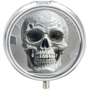 Wit en Grijs Schedel Grafische Pillendoos Voor Portemonnee Pocket Kleine Ronde Pil Case Decoratieve Geneeskunde Doos Reizen Geneeskunde Tablet Case Vitamine Organizer Pil Container Houder Unieke Gift
