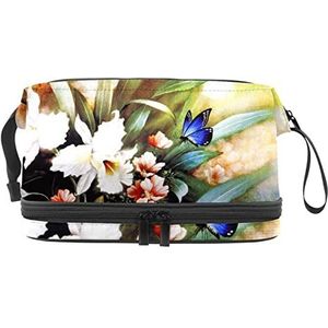 Grote capaciteit reizen cosmetische tas,Vlinder met bloemen olieverfschilderij,Make-up tas,Waterdichte make-up tas organisator, Meerkleurig, 27x15x14 cm/10.6x5.9x5.5 in