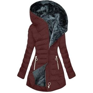 Dameswinterjas, Licht, Warm, Gewatteerde Jas, Elegant, Chic, Donsjack, Zacht, Comfortabel, Winterjas, Outdoorjas Met Lange Mouwen En Capuchon, Modieus Katoenen Jack Met Ritszak(Burgundy,3XL)