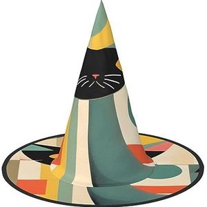 SSIMOO Halverwege de eeuw moderne kunst kat Halloween feesthoed, grappige Halloween-hoed, kostuumaccessoire voor Halloween-feestdecoratie,