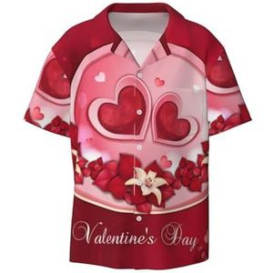 TyEdee Happy Valentine's Day Print Heren Korte Mouw Jurk Shirts met Zak Casual Button Down Shirts Business Shirt, Zwart, XXL