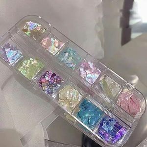 12Grids Onregelmatige Aurora Zeeschelp Textuur Dunne Abalone Slice Charms Vlokkenpalet Nail Art Pailletten DIY Manicure Decals Tip-BHB