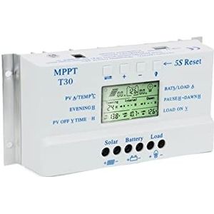 Zonne-laadregelaar, PWM 12/24V 30A Zonnelading en ontladingscontroller op nul niveau T30 Lichttijdregeling