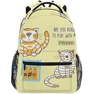 Gele grappige kat schoolrugzak voor meisjes jongens middelbare school stijlvol ontwerp student tassen boekentassen, Patroon, 11.5×8×16In
