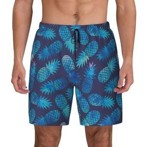YJxoZH Blauwe Ananas Print Heren Zwembroek Board Shorts Surfen Elastische Strandshort,Sneldrogende Zwemshorts, Zwart, XXL