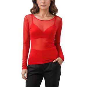 Miss Rouge: T-shirt, top van transparante voile, Rood, One size