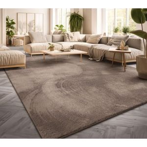 Vloerkleed Woonkamer Laagpolig Eenkleurig Modern Design Wasbaar Geel Gold, Kleur:Taupe, Maat:120x170 cm