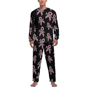 Borstkanker Roze Lint Fighter Zachte Heren Pyjama Set Comfortabele Lange Mouw Loungewear Top En Broek Geschenken S