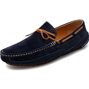 Loafers for heren leren bootschoenen met ronde neus, platte hak, lichtgewicht antislip, feestmode, instapper (Color : Blue, Size : 42 EU)