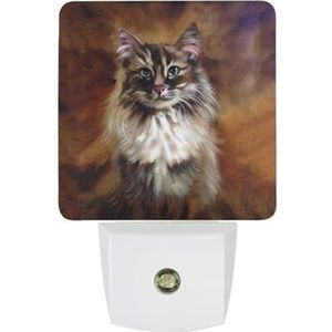 Vintage Kat Schilderen Warm Wit Nachtlampje Plug In Muur Schemering naar Dawn Sensor Lichten Binnenshuis Trappen Hal