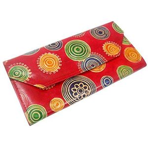 Circles Design Echt 100% Puur leer Met reliëf Handgemaakte Kleurrijke Shantiniketan Handtas in Rood