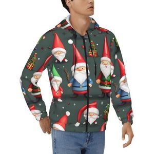 JEJEA Xmas Grappige Kabouters Print Modieuze Heren Rits Hoodies Zachte Polyester Volledige Zip Up Dikke Sweatshirts, Maten S-3xl, Zwart, S