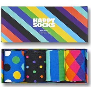 Happy Socks 4-Pack Amazon Stripe Box, kleurrijke en leuke, Sokken voor Dames en Heren, Zwart-Wit-Blauw-Groen-Roze-Oranje-Geel-Lila (36-40)
