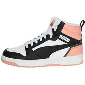 PUMA Bounce V6 Mid Jr, uniseks gymschoenen voor kinderen en jongens, wit, zwart, roze, 36 EU