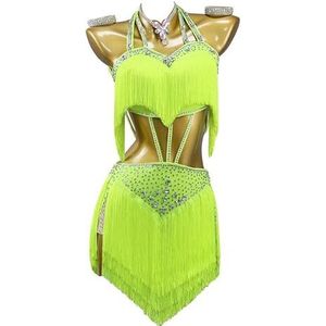 Jurken Voor Latijns Amerikaanse Danswedstrijden Met Kwastjes Hollow Cha Cha Optreden Kostuums Voor Dames Rugloze Salsa Tango Danskleding Glanzende Rok Voor Rumba Samba,D,L