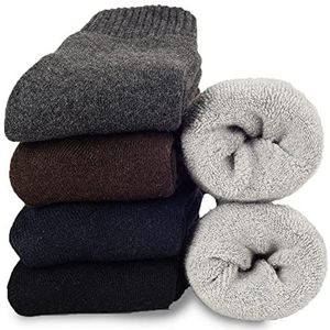 Josnown Thermische sokken voor heren, 5 paar dikke en warme wollen sokken, zacht en gezellig design van badstof in de maten 39-45, 5 Kleuren, 39-45