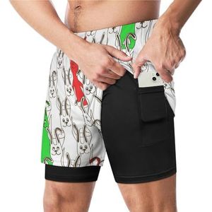 Grappige Konijntjes Grappige Zwembroek met Compressie Liner & Pocket Voor Mannen Board Zwemmen Sport Shorts