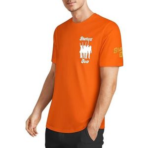 Sta-Tus Logo Qu-o Heren Katoenen T-shirt Korte Mouw Ronde Hals T-shirt voor Heren Zachte Zwarte T-shirts Basic Casual Fans Gift Tops, Medium Oranje stijl, 3XL