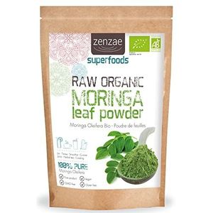 Moringa Bio Zenzae Moringa bladpoeder Oleifera 200 g | biologisch gecertificeerd | Raw Organic Moringa blad poeder | Rijk aan antioxidanten, ijzer, vezels, calcium | 100% zuiver | Veganistisch | Superfoods