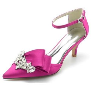 Dames Aangerichte Teen Kitten Hakken Satijnen Bruids Pumps Enkelsluiting Bruiloft Prom Party Jurk Schoenen,Fuchsia,36 EU