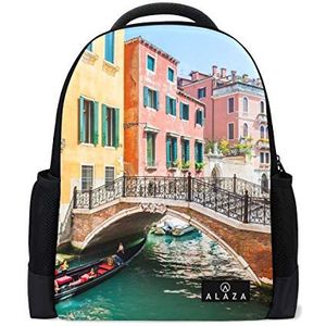 My Daily Canal Bridge Scenic Venetië Italië Rugzak 14 Inch Laptop Daypack Boekentas voor Reizen College School, Meerkleurig, One Size, Laptop