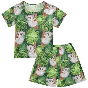 YOUJUNER Kinderpyjama set schattige koalabeer palmbladeren T-shirt met korte mouwen zomer nachtkleding pyjama lounge wear nachtkleding voor jongens meisjes kinderen, Meerkleurig, 5 jaar